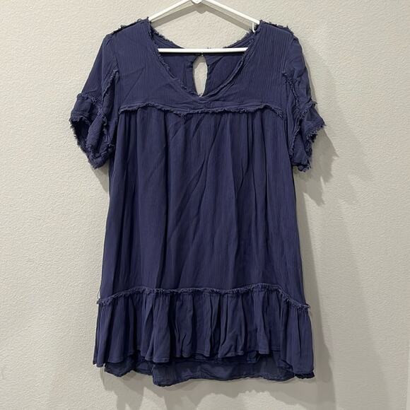 Daytrip Blue Woven Flowy Mini Dress | Large - Picture 3 of 11